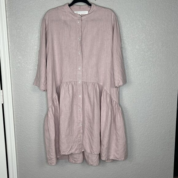 CROWN LINEN DESIGNS Size L SHIRT DRESS 100% Linen Made in Ukraine Mauve Pink - Picture 2 of 5